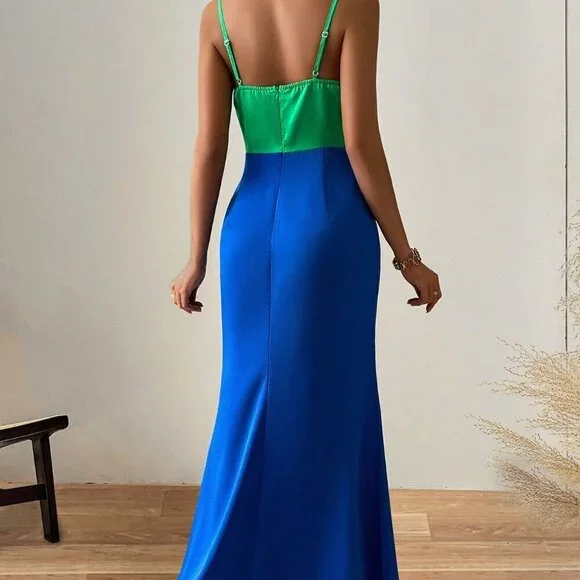 Multicolor Sexy Women's Colorblock Spaghetti Strap Mermaid Dress - Picture 3 of 8